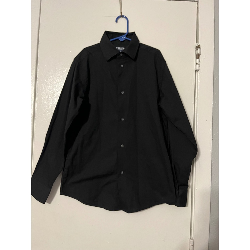 Chaps Boys Black Long Sleeve Button Down Dress Shirt Size Medium 10-12 Formal